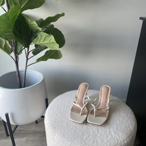 Womens Square Toe High Heel Flip Flops Mules